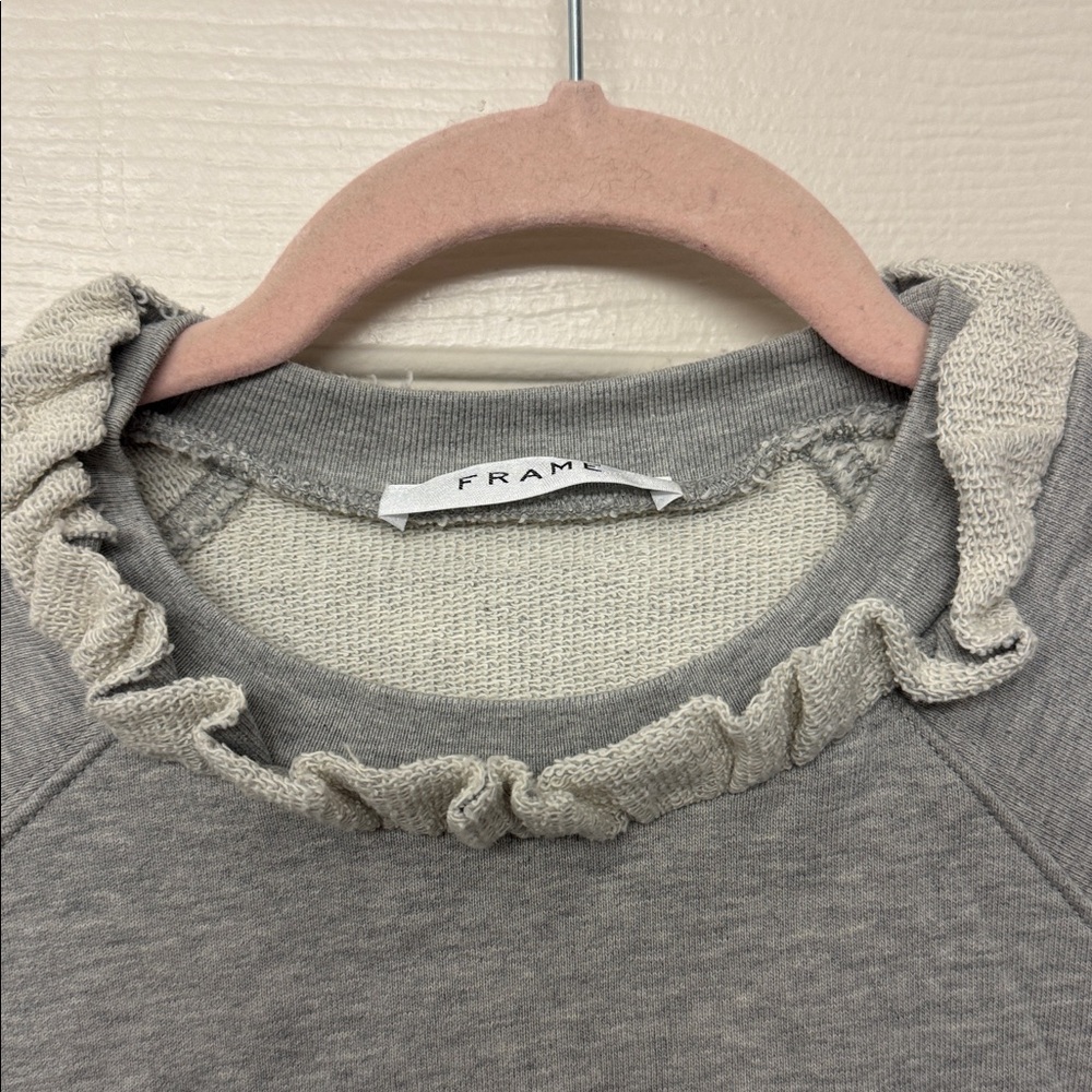 Frame Denim Heather Gray Ruffle Sweatshirt - Picture 2 of 5